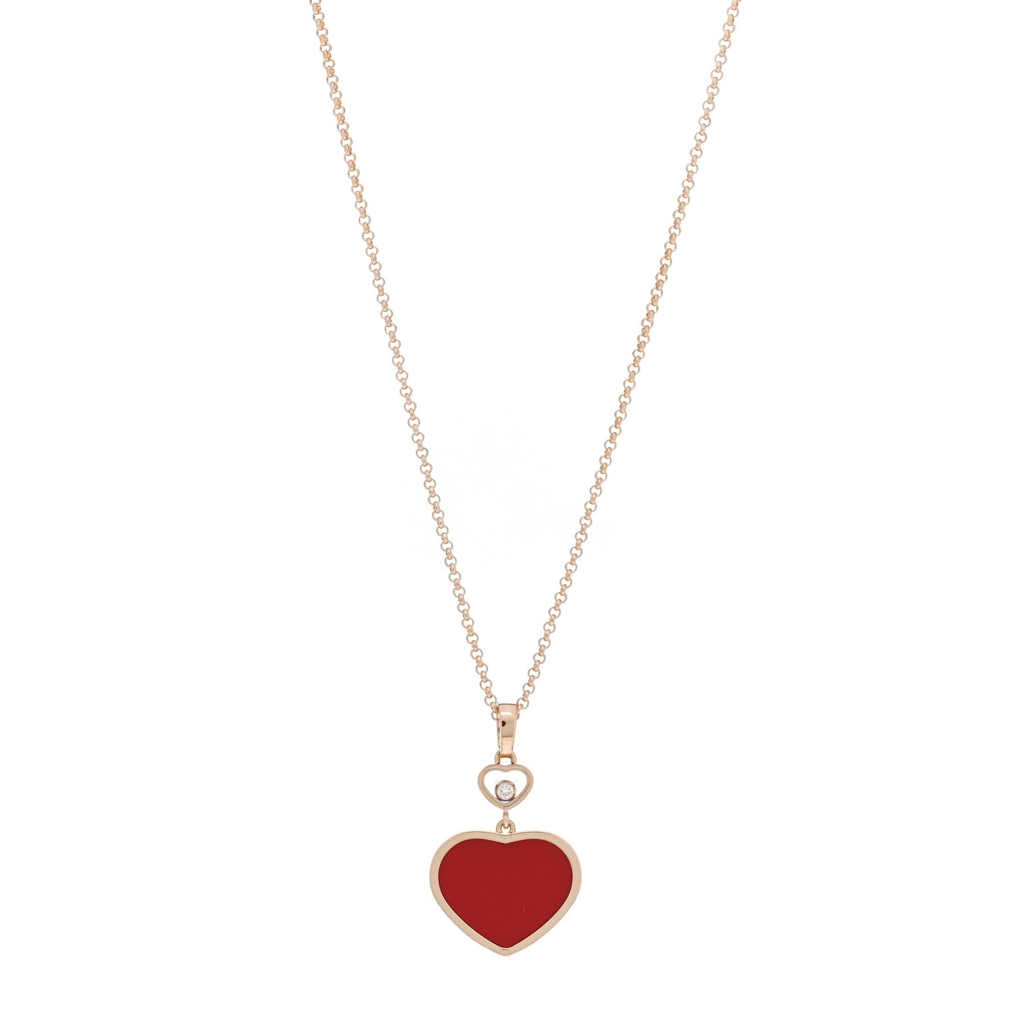 18K Rose Gold Diamond Happy Hearts Pendant Necklace Red