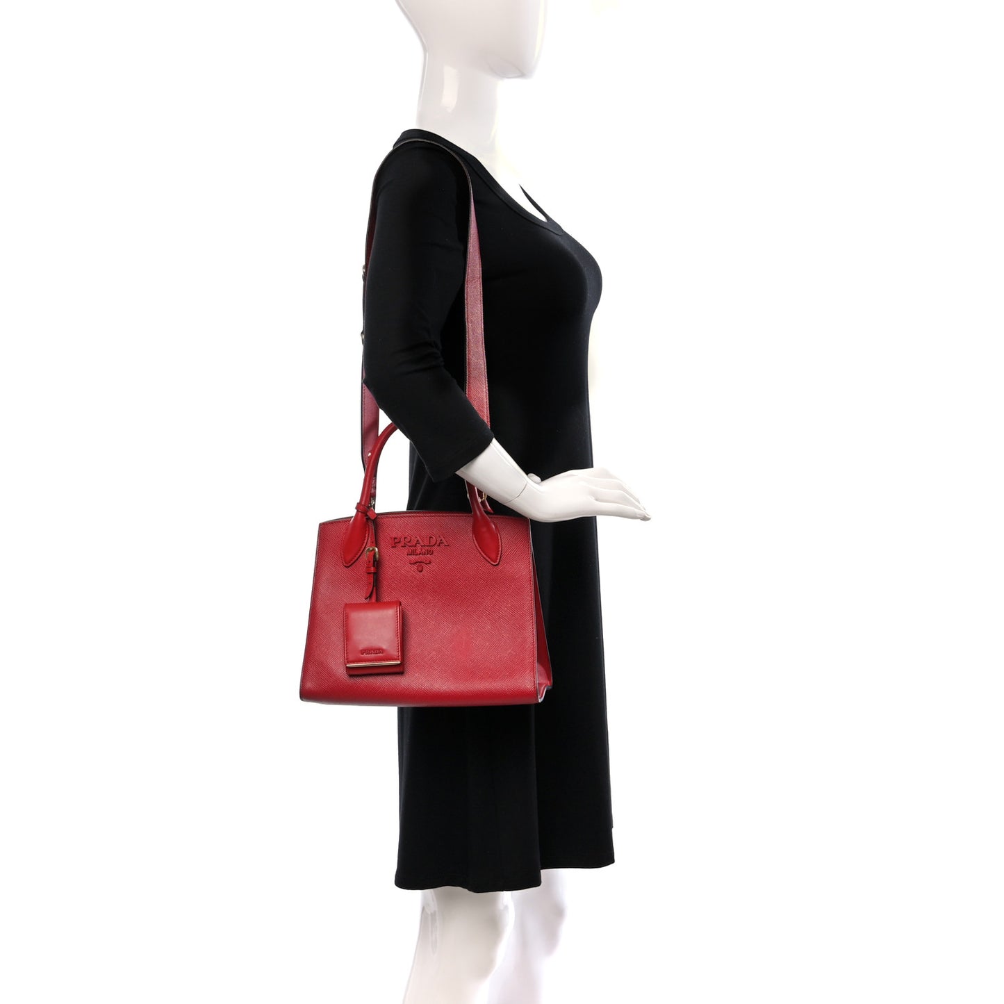 Saffiano Cuir Calfskin Small Monochrome Top Handle Tote Fuoco