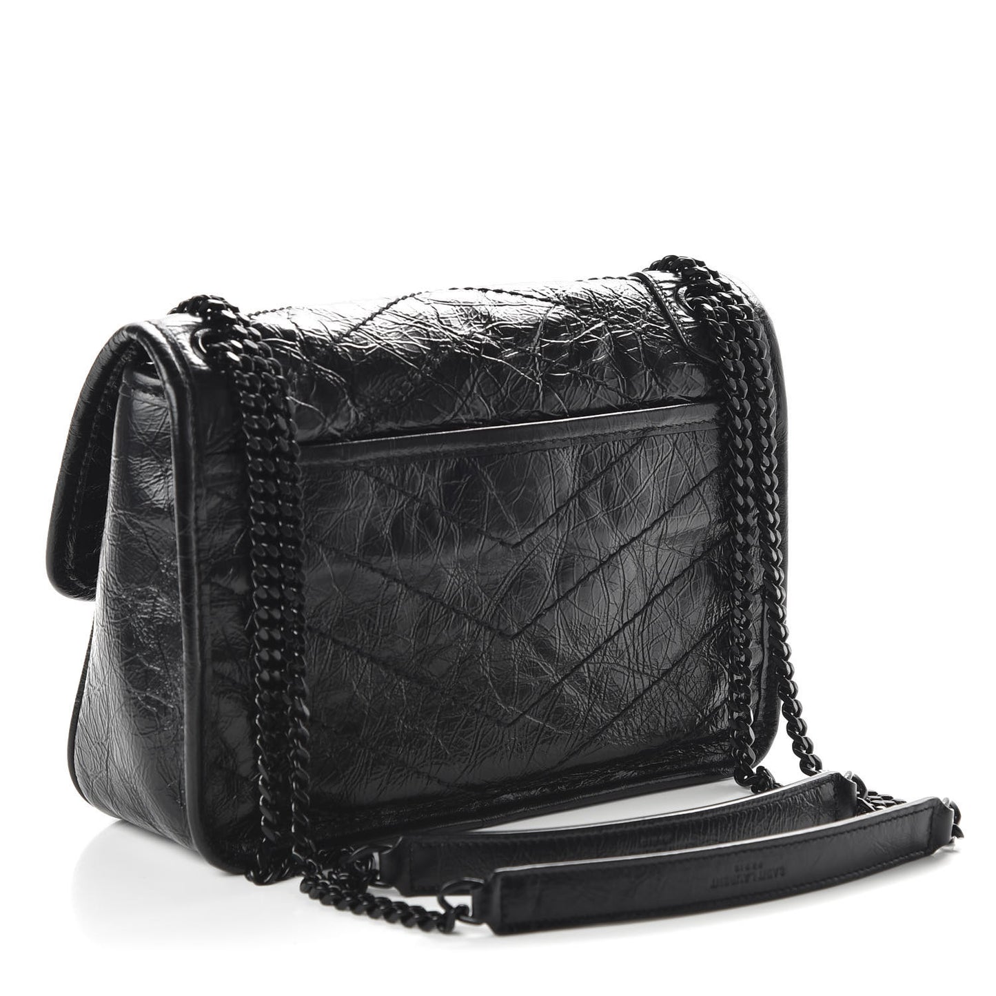 Crinkled Calfskin Matelasse Monogram Baby Niki Chain Satchel Black