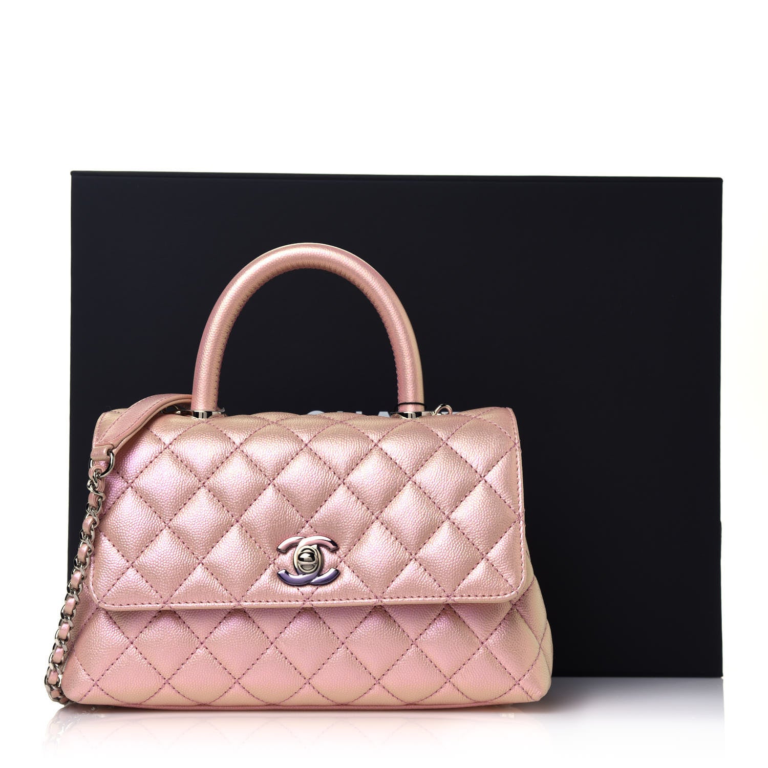 Chanel Iridescent Caviar Quilted Mini Coco Handle Flap Pink 13 of 13
