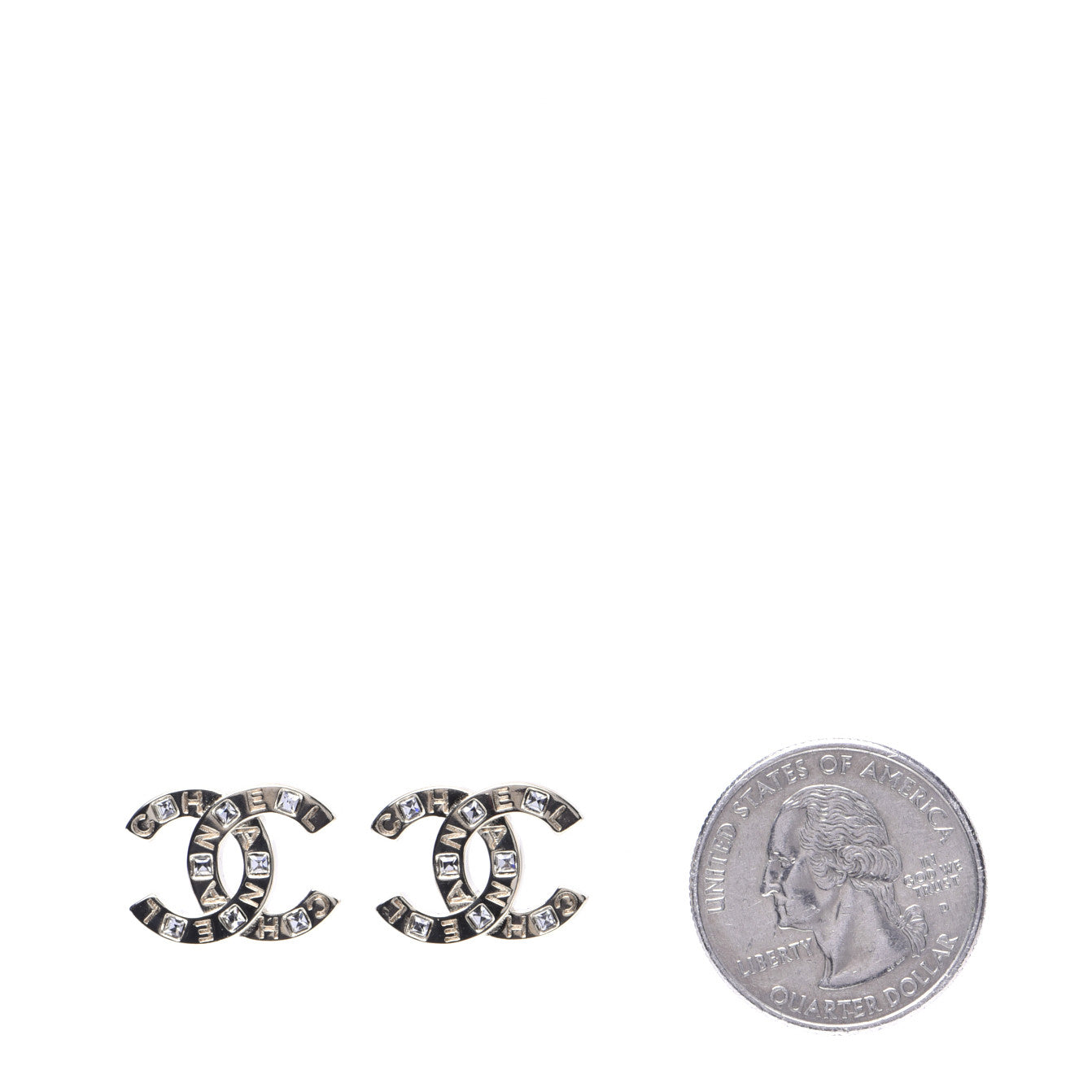 Chanel Crystal Metal CC Paris Button Stud Earrings Gold 2 of 8