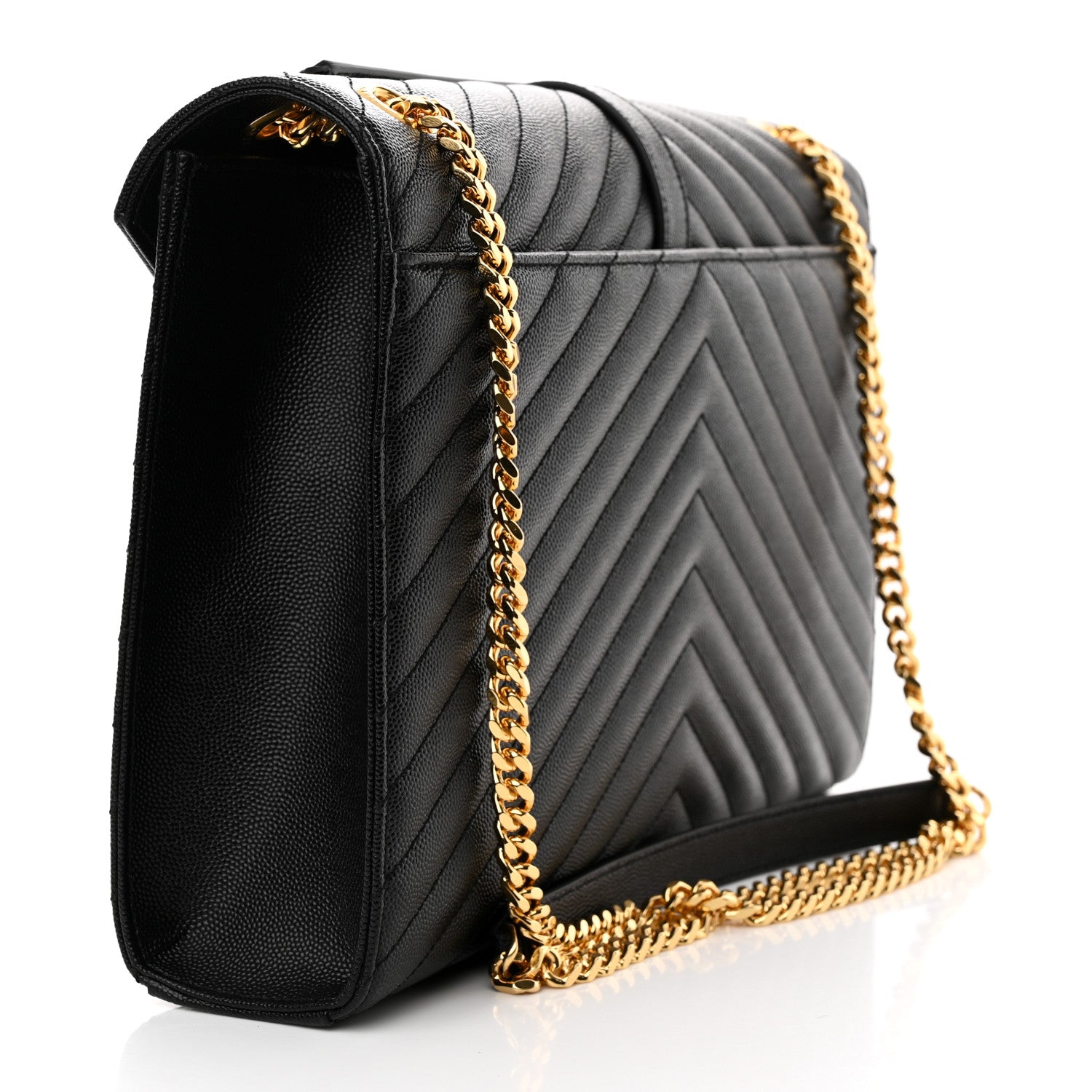 Saint Laurent Grain De Poudre Matelasse Chevron Large Monogram Satchel Black 3 of 9