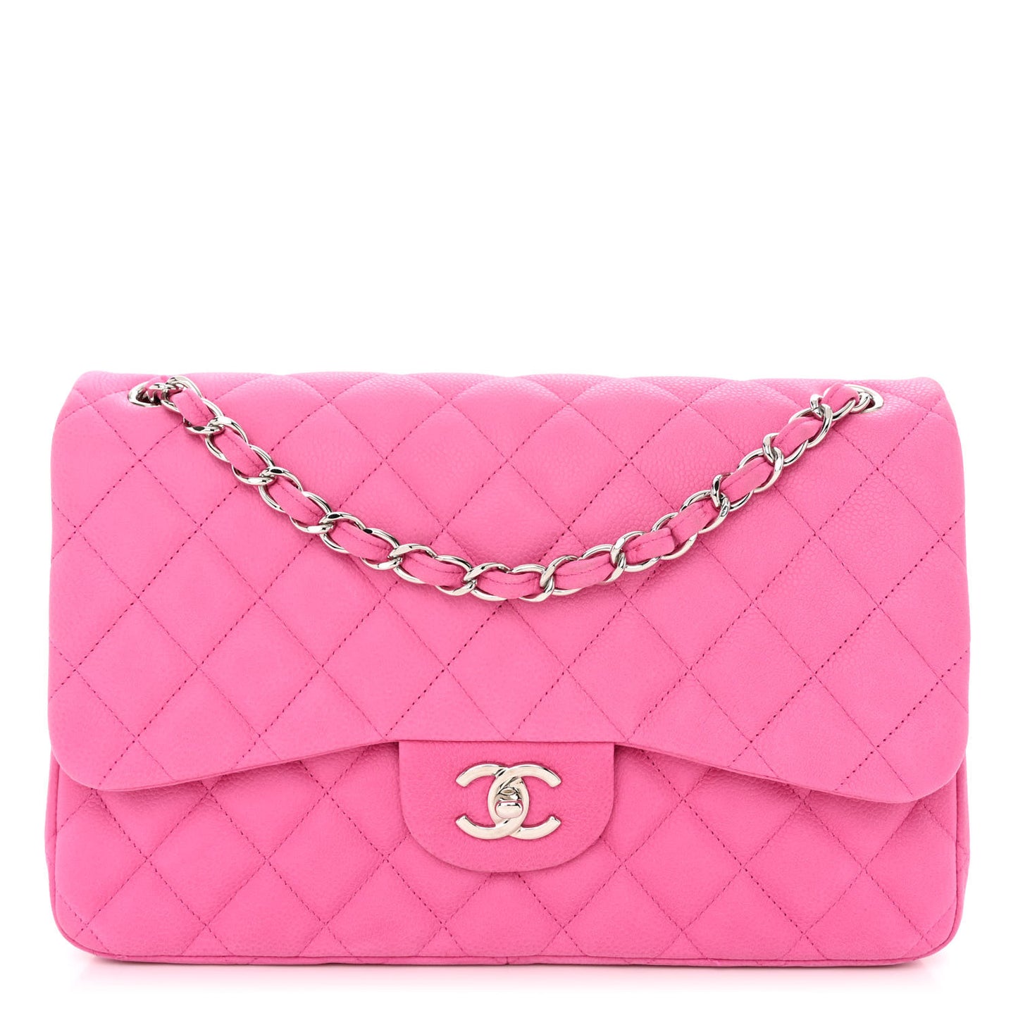 Iridescent Caviar Quilted Jumbo Double Flap Pink