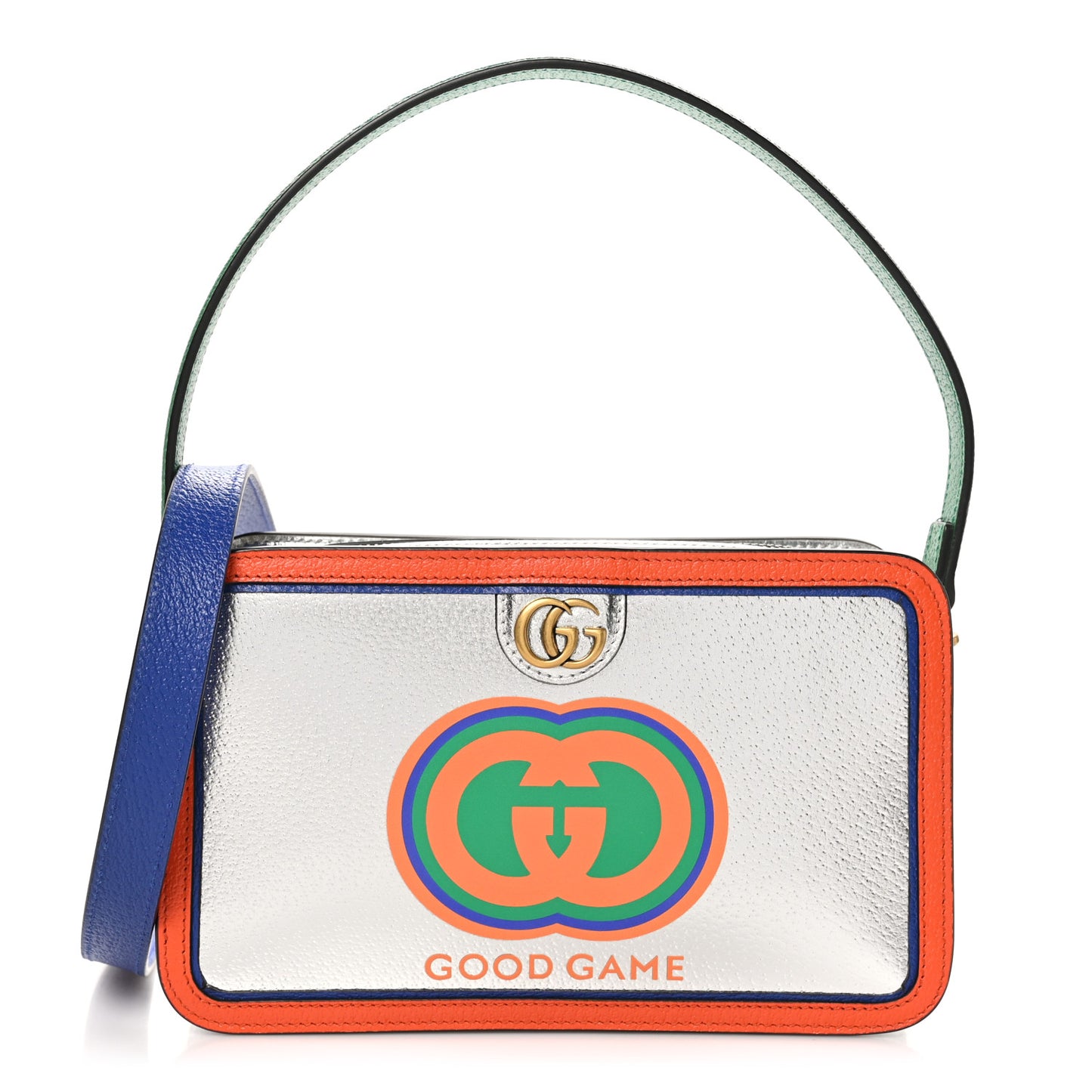 Laminated Textured Dollar Calfskin Good Game Interlocking G Top Handle Shoulder Bag Silver