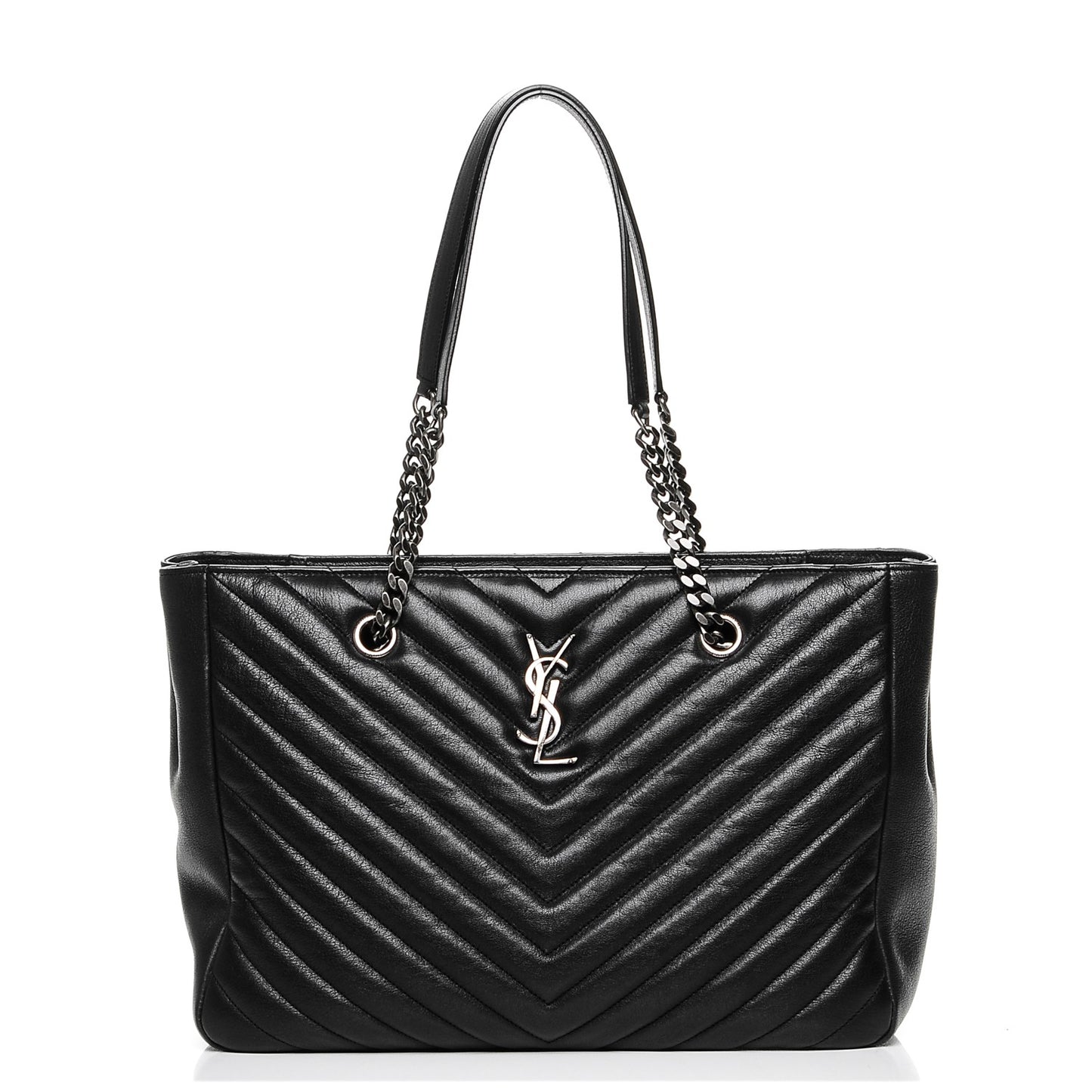 Sheepskin Matelasse Chevron Large Monogram Shopping Bag Black