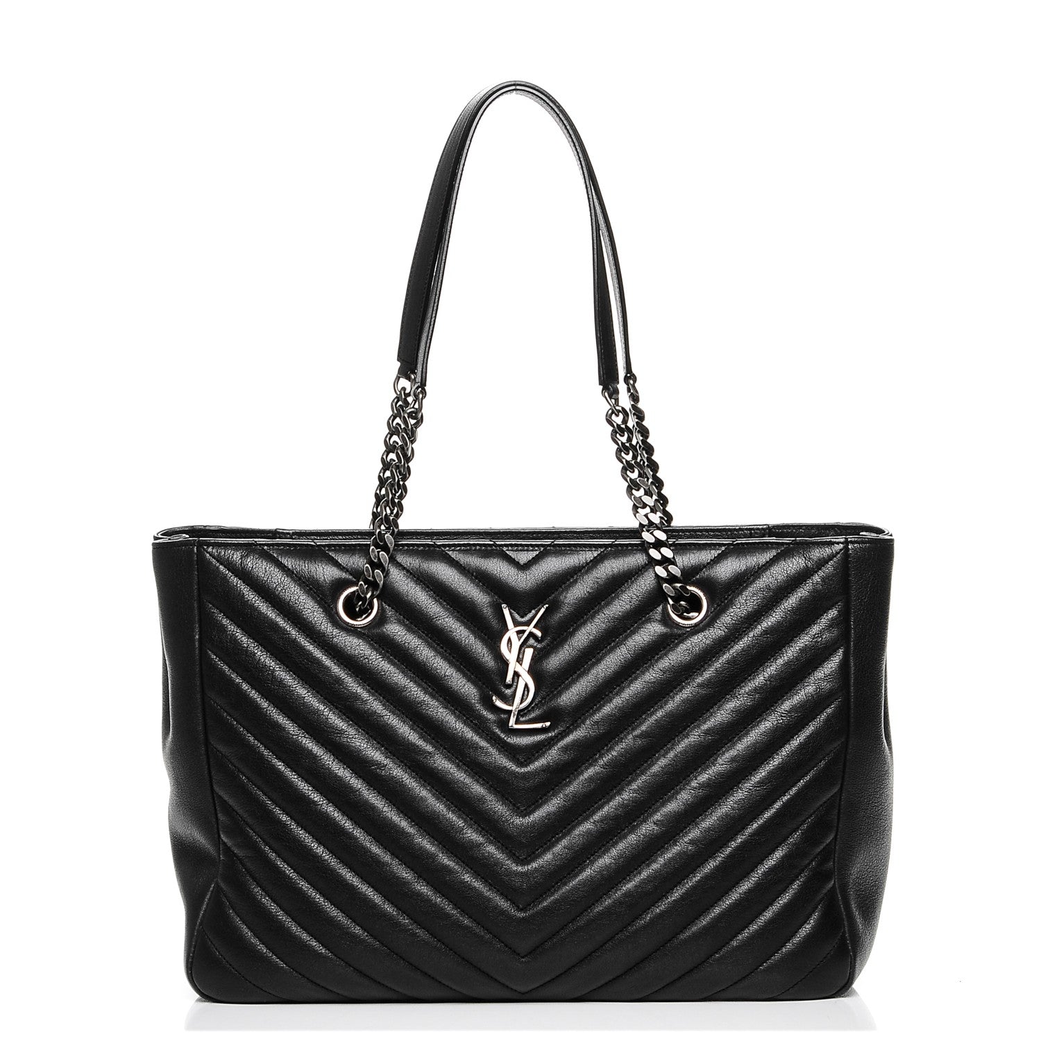 Saint Laurent Sheepskin Matelasse Chevron Large Monogram Shopping Bag Black 1 of 6