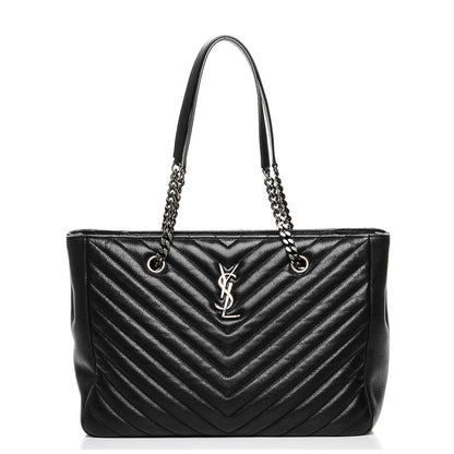 Saint Laurent Sheepskin Matelasse Chevron Large Monogram Shopping Bag Black 1 of 6