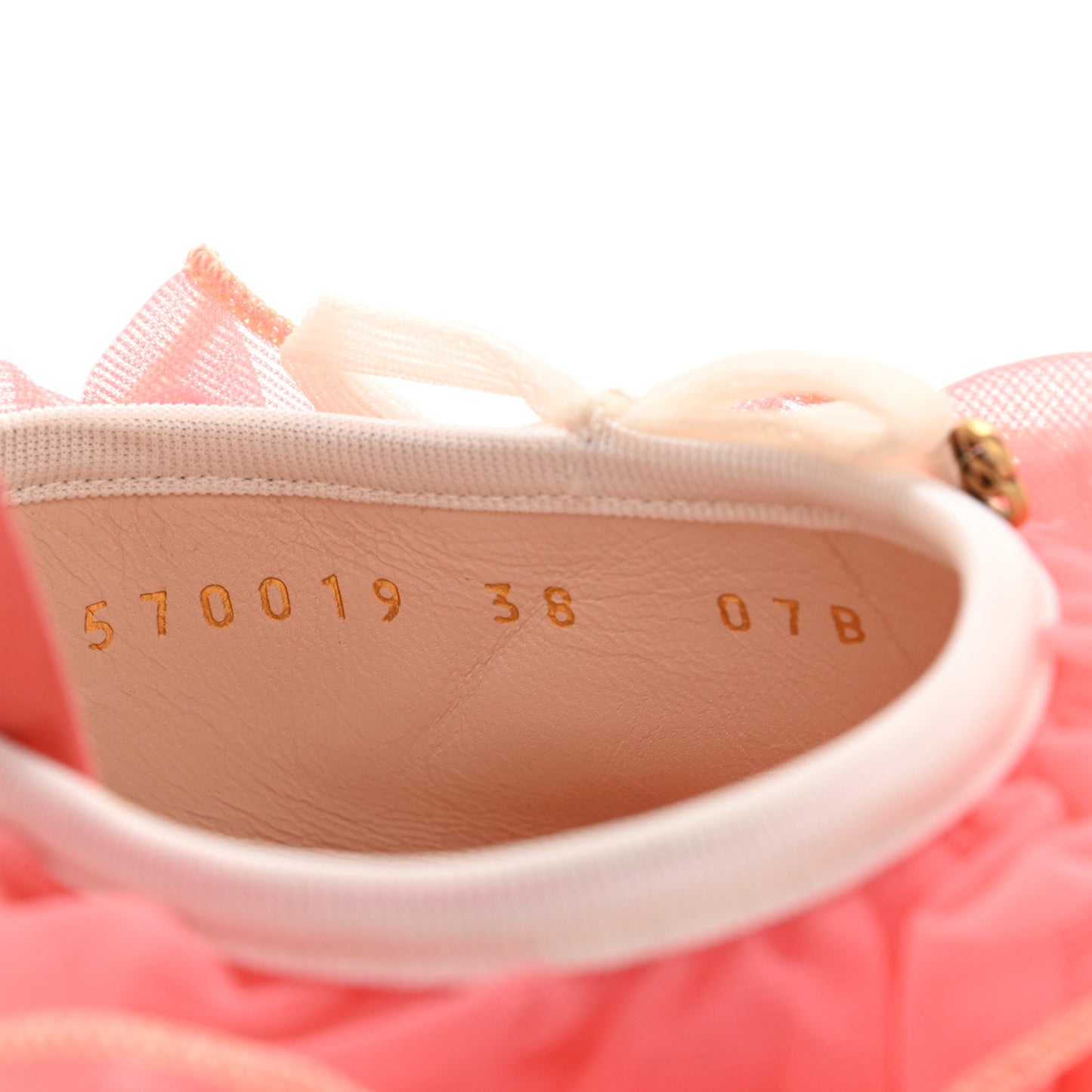 Tulle Ruffle High Heel Slingback Sandals 38 Peach White