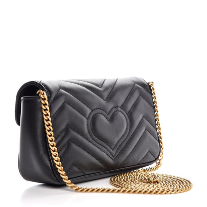 Gucci Calfskin Matelasse Super Mini GG Marmont Shoulder Bag Black 3 of 9