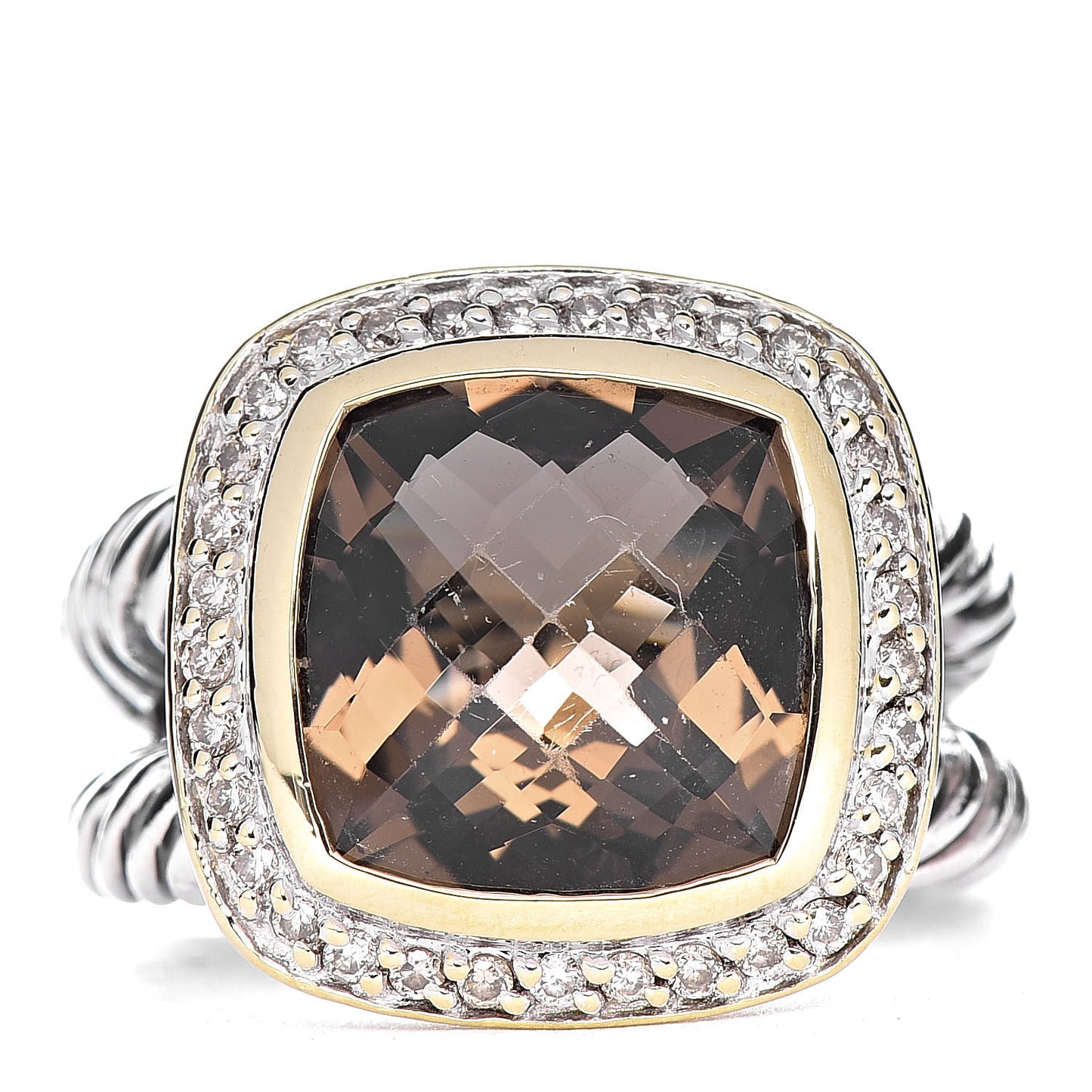 Sterling Silver 18K Yellow Gold Diamond Smoky Quartz 11mm Albion Ring 51 5.75