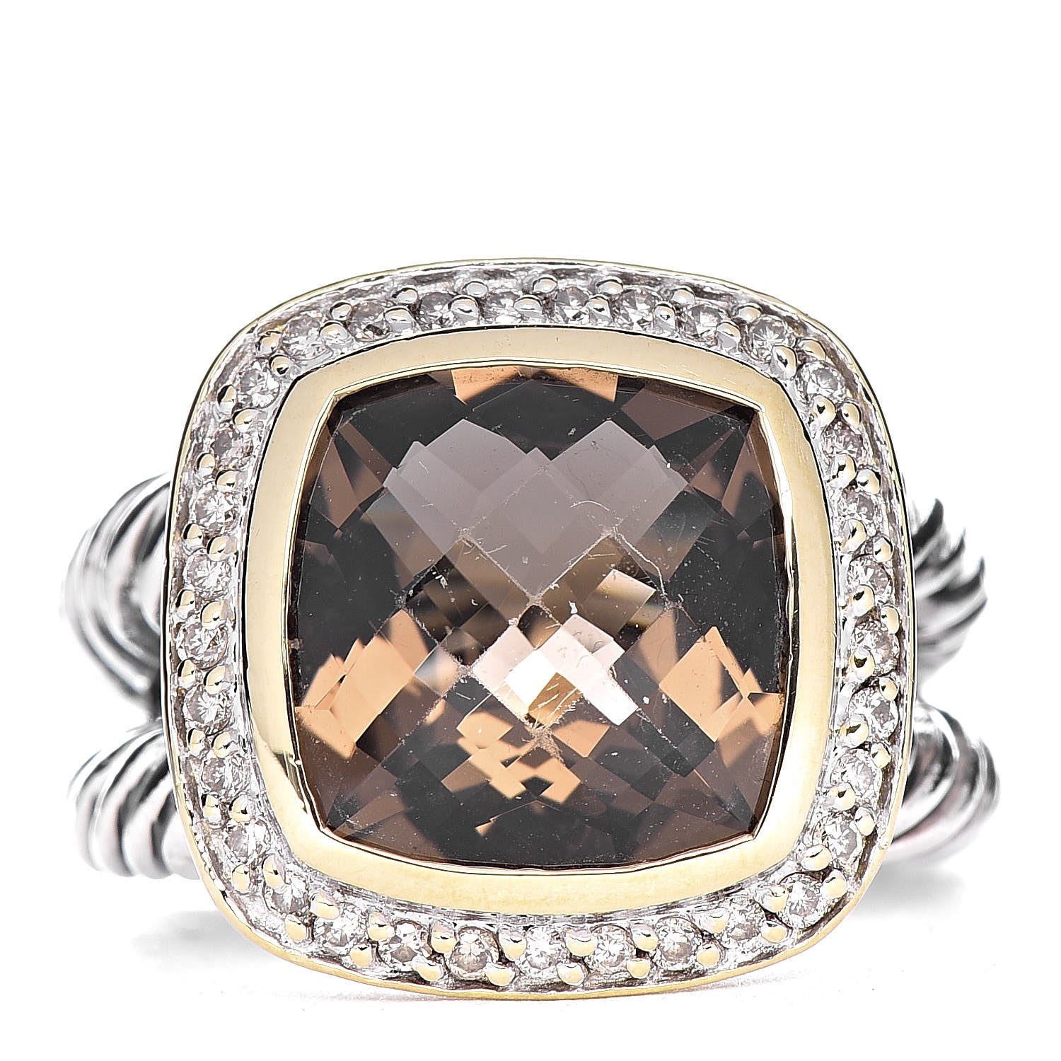 David Yurman Sterling Silver 18K Yellow Gold Diamond Smoky Quartz 11mm Albion Ring 51 5.75 1 of 7