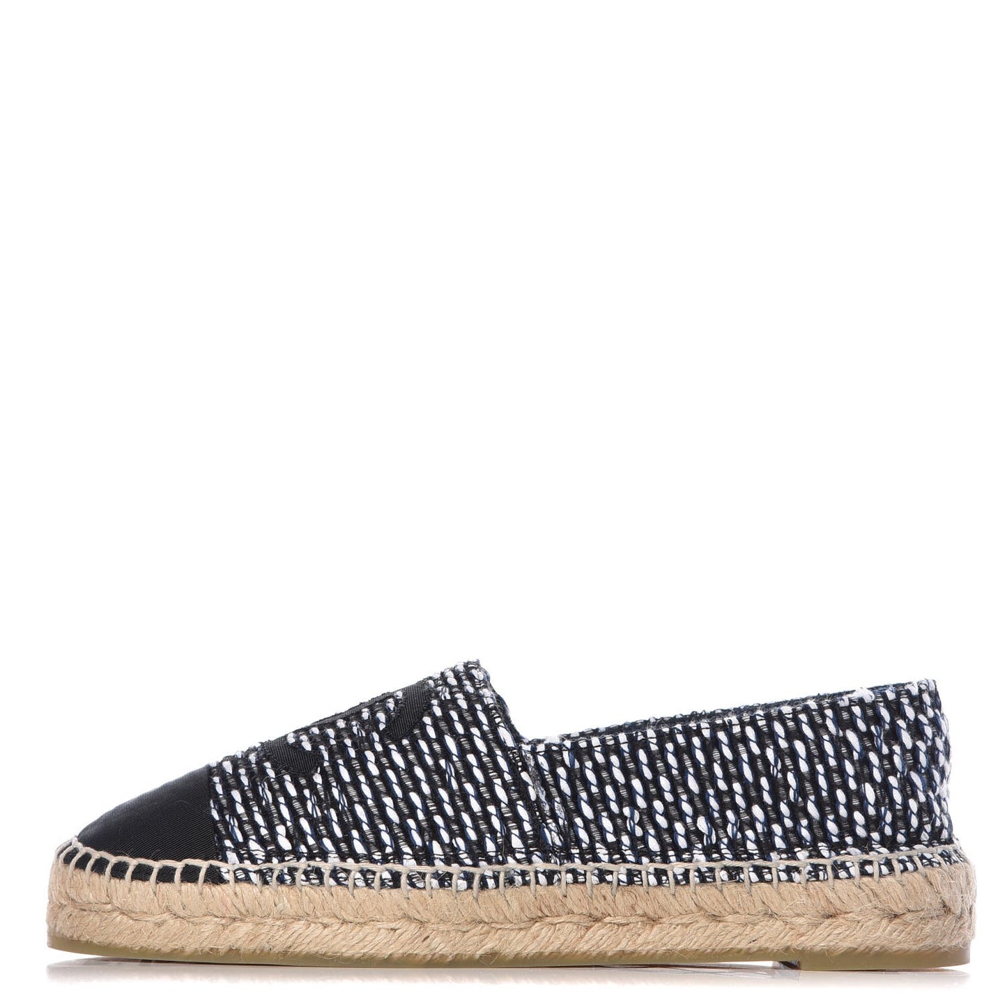 Tweed Grosgrain CC Espadrilles 38 Black Navy White