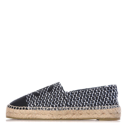 Chanel Tweed Grosgrain CC Espadrilles 38 Black Navy White 1 of 10