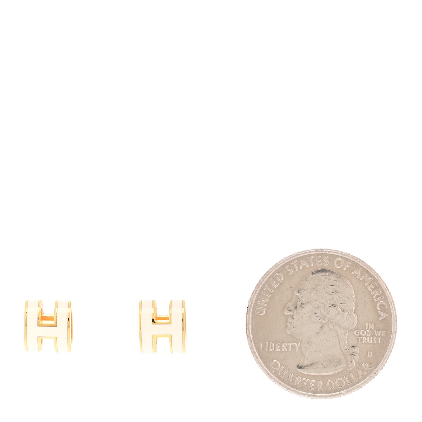 Gold Lacquered Mini Pop H Earrings White