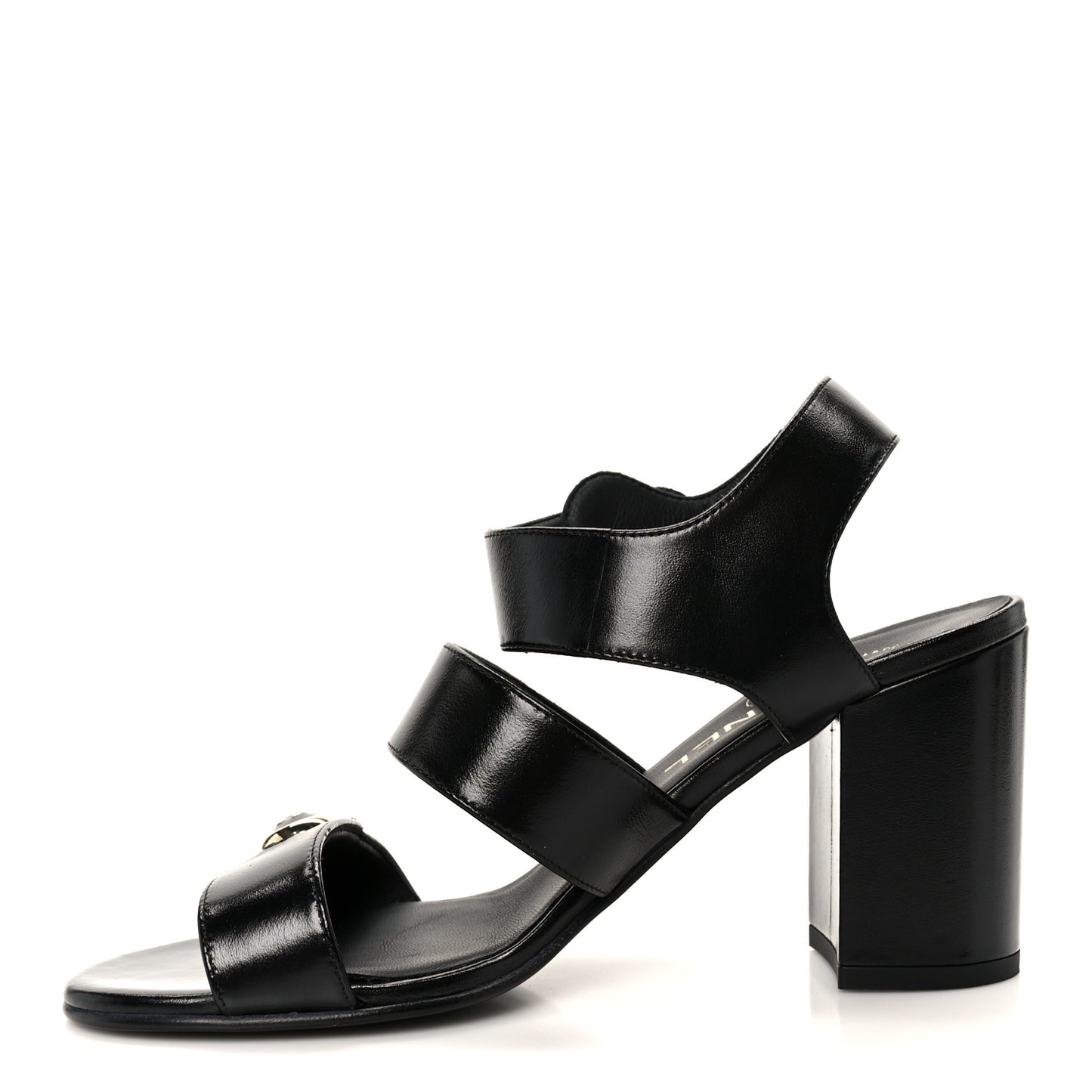 Shiny Calfskin CC Sandals 37 Black