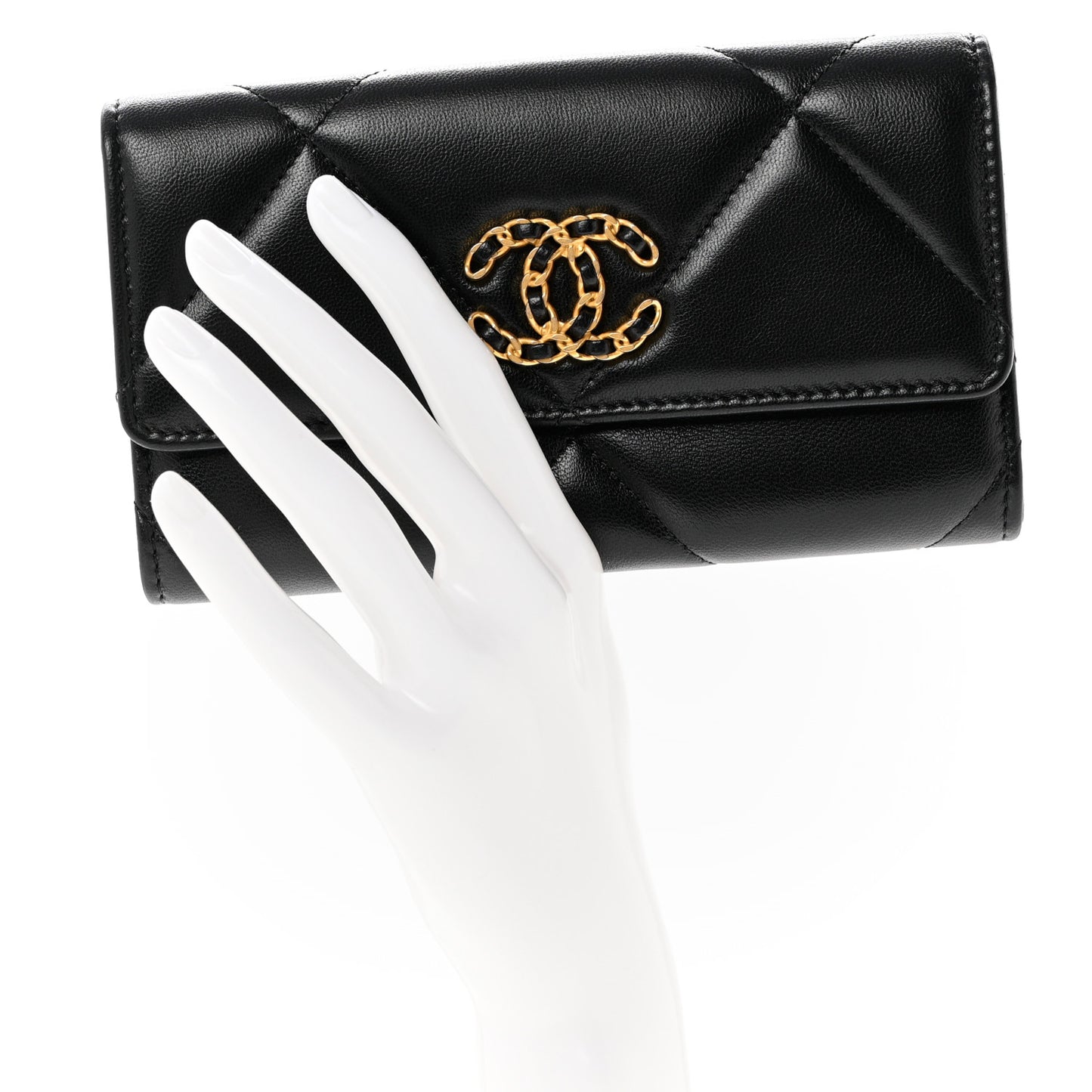 Lambskin Quilted Chanel 19 Flap Wallet Black