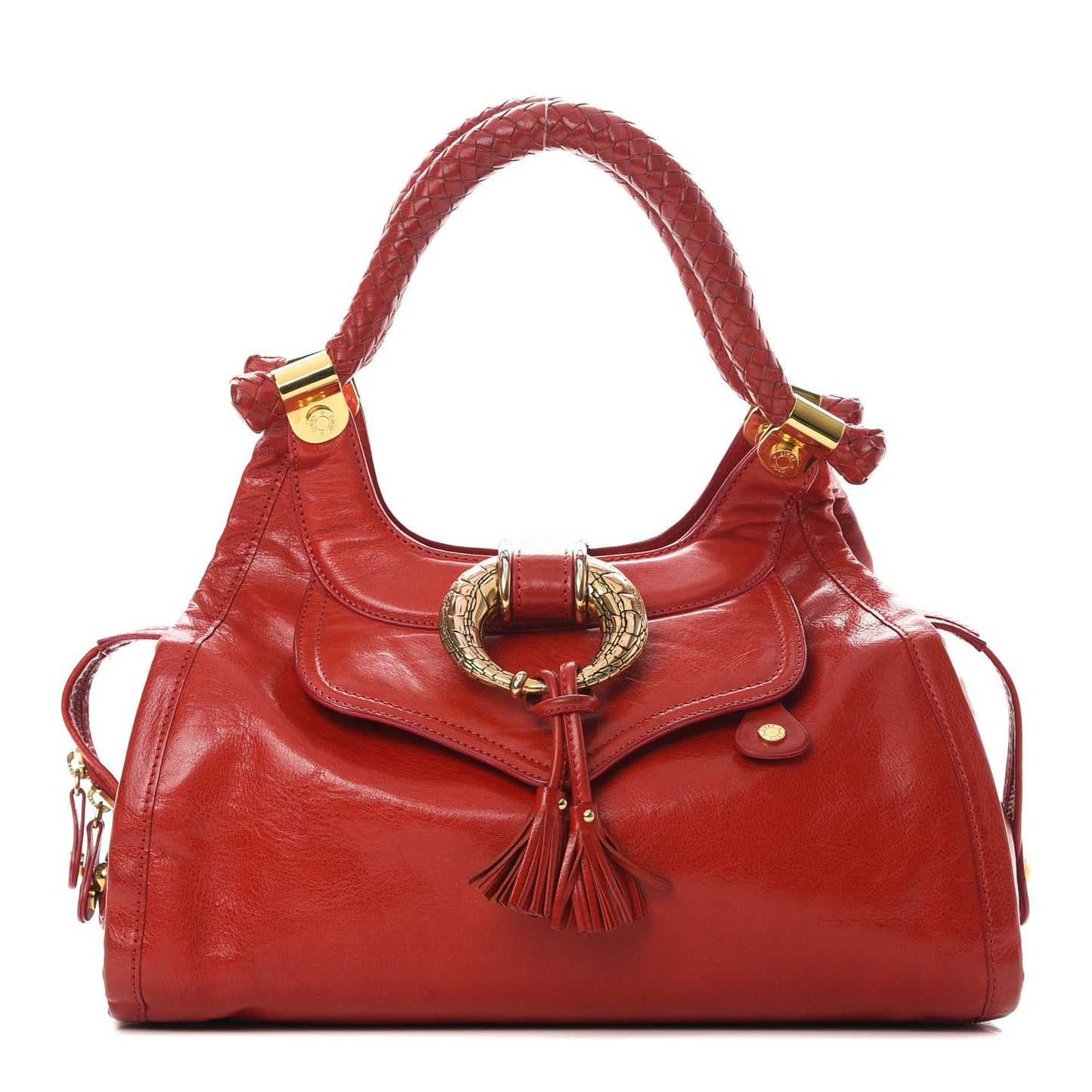 Shiny Calfskin Satchel Red