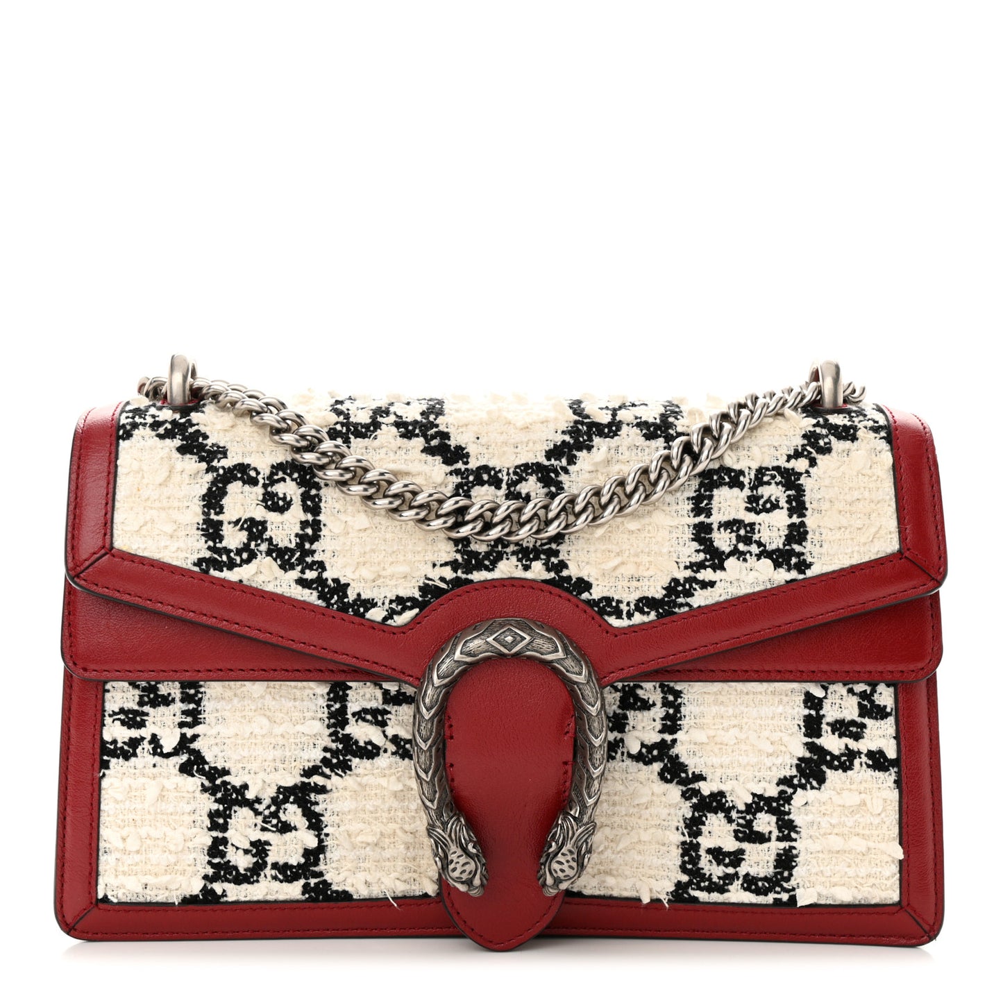 Tweed GG Monogram Small Dionysus Shoulder Bag White Black Romantic Cherry