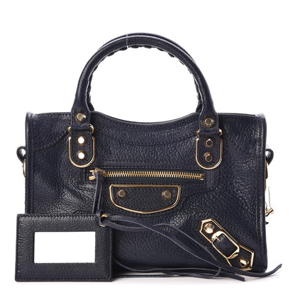 Balenciaga Chevre Gold Metallic Edge Hardware Mini City Bleu Nuit 1 of 9
