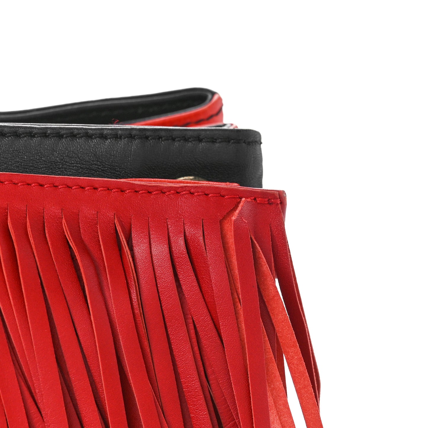 Grained Calfskin Artemis Fringe Shopping Tote Red Black