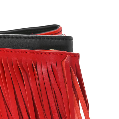 Christian Louboutin Grained Calfskin Artemis Fringe Shopping Tote Red Black 9 of 10