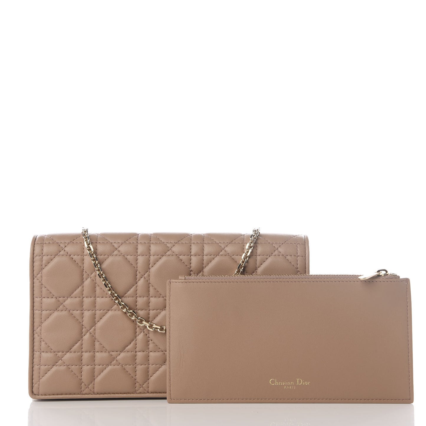 Lambskin Cannage Lady Dior Pouch Beige