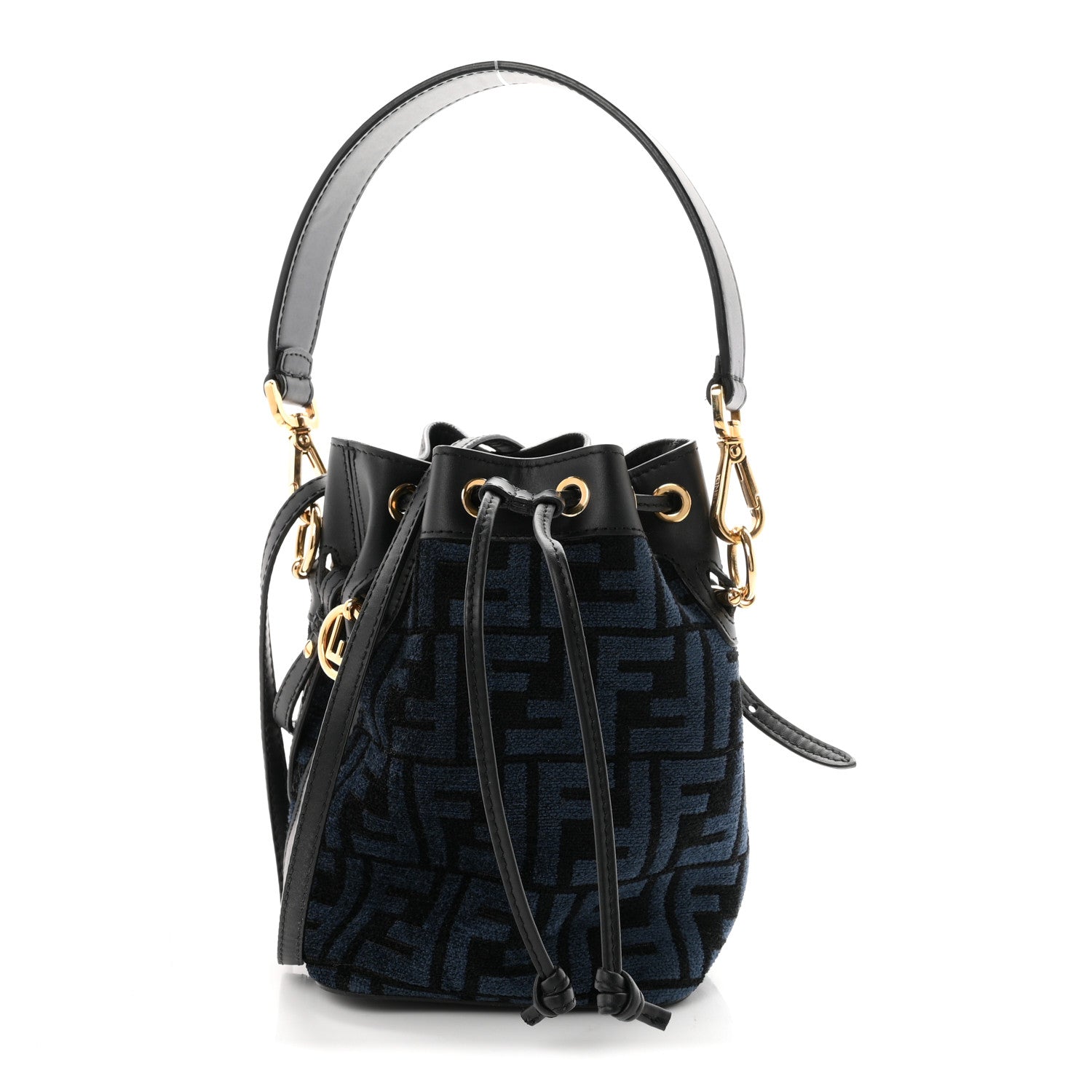 Fendi Chenille Vitello King FF Mini Mon Tresor Bucket Bag Blue Black 1 of 9