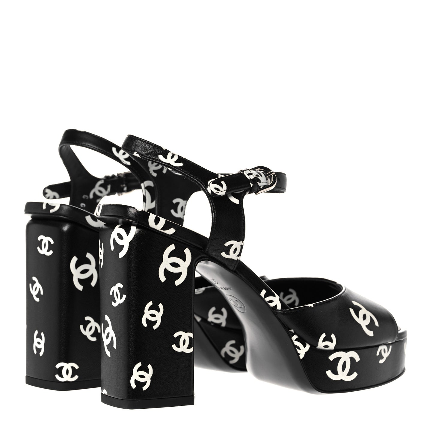 Printed Lambskin Coco Beach Platform Sandals 37 Black White
