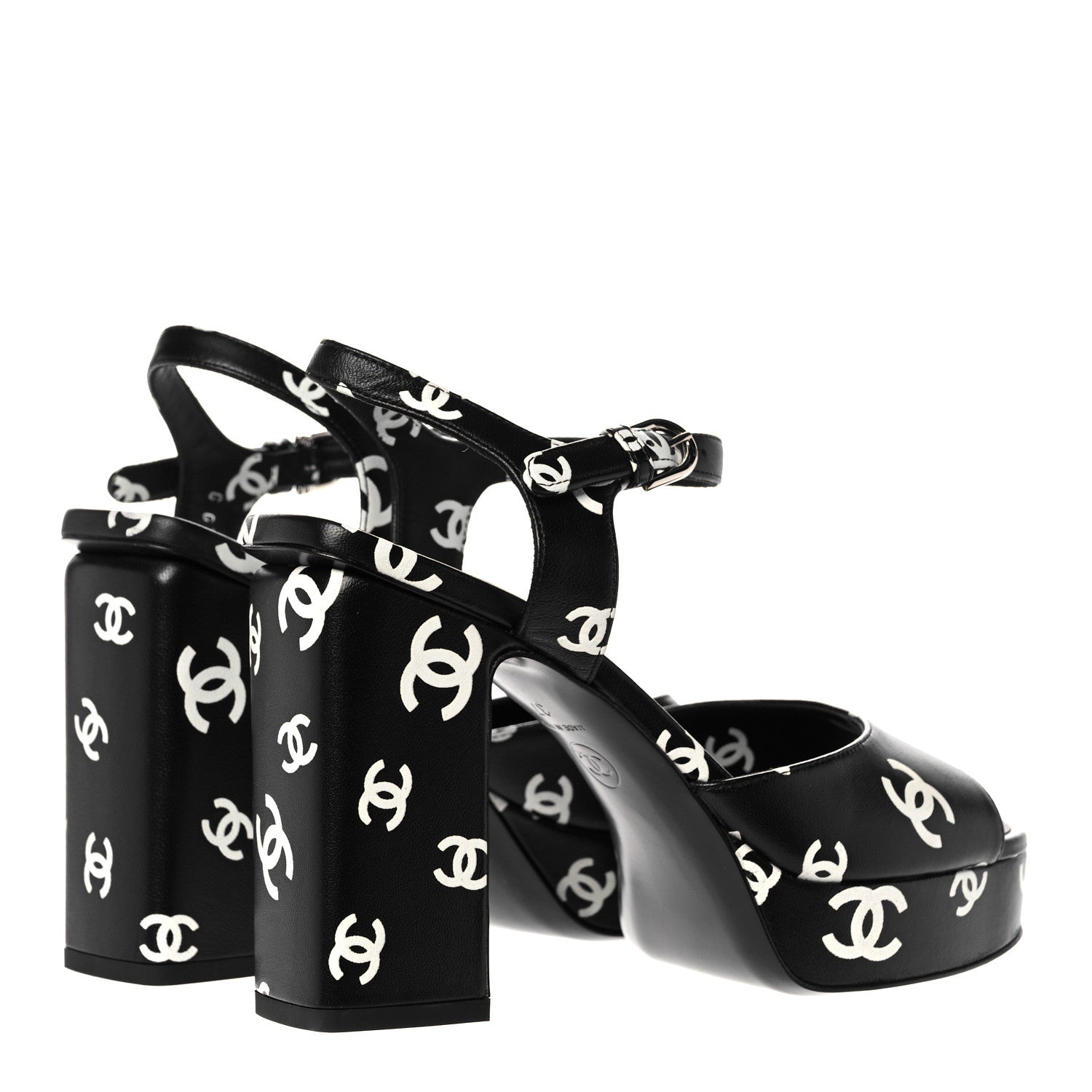 Chanel Printed Lambskin Coco Beach Platform Sandals 37 Black White 4 of 9