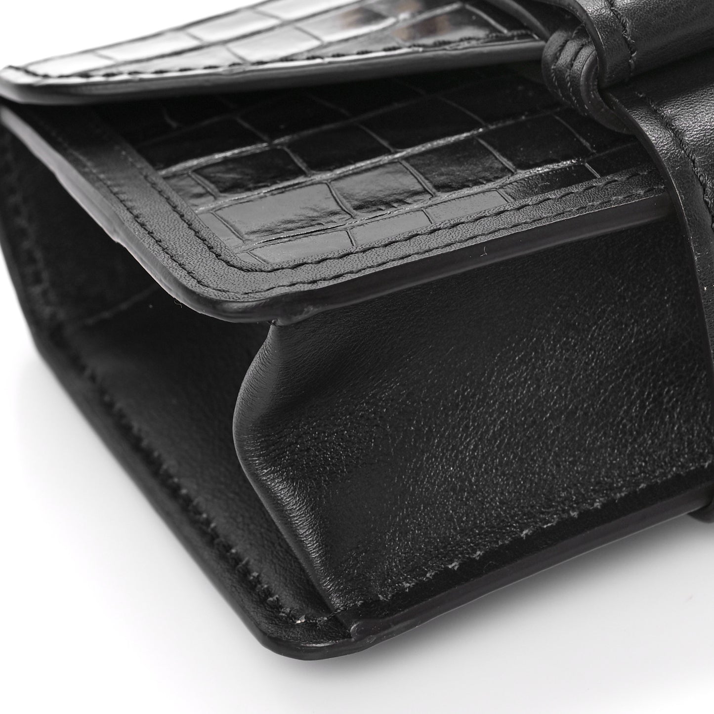 Calfskin Crocodile Embossed Aby Chain Shoulder Bag Black