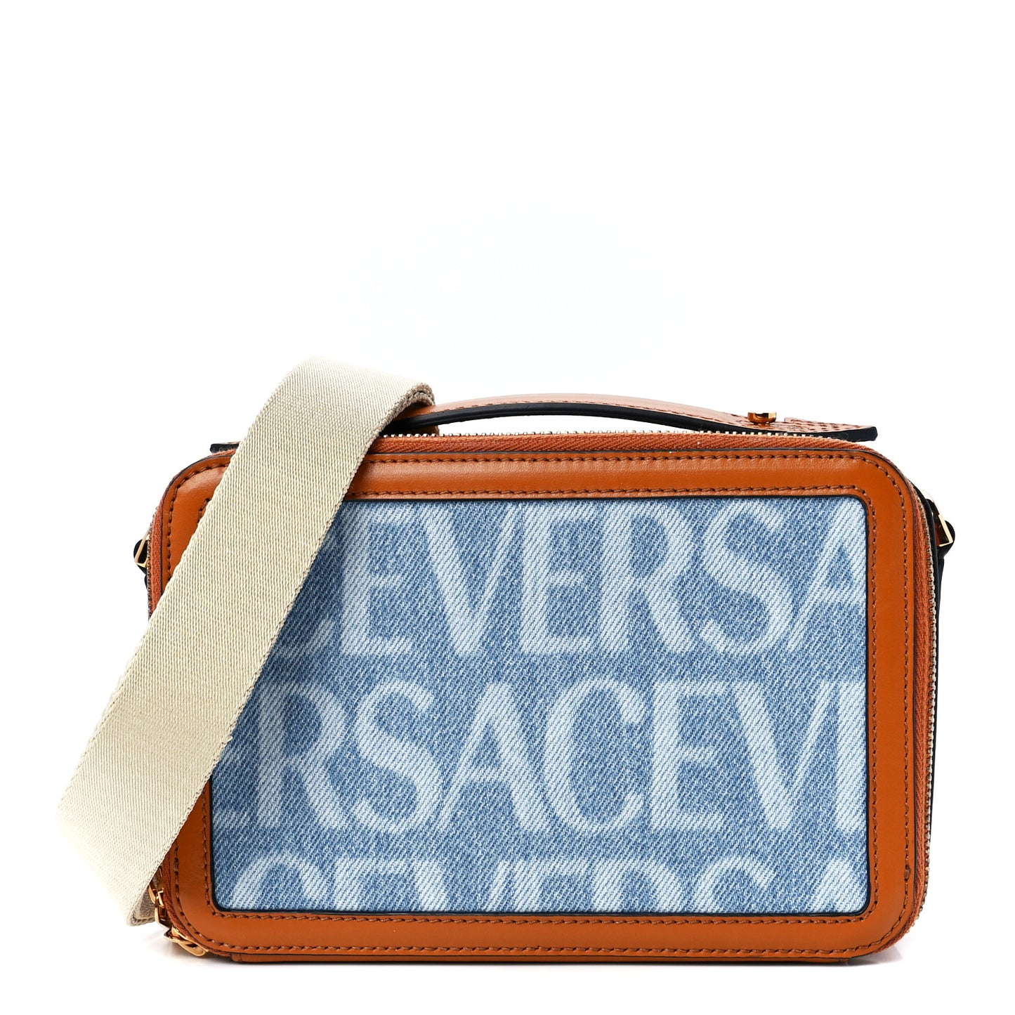 Denim Calfskin Allover Small Messenger Bag Blue