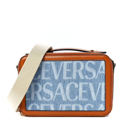 Versace Denim Calfskin Allover Small Messenger Bag Blue 1 of 10