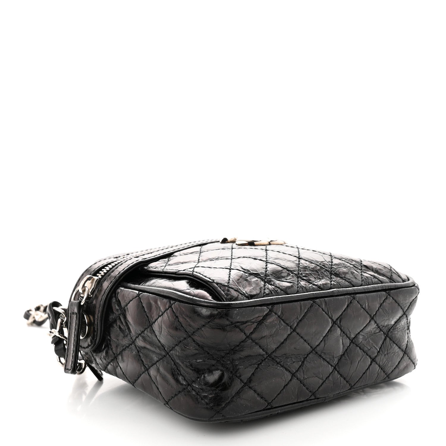 Chanel Glazed Crackled Calfskin Quilted CC Crossbody Black 4 of 10