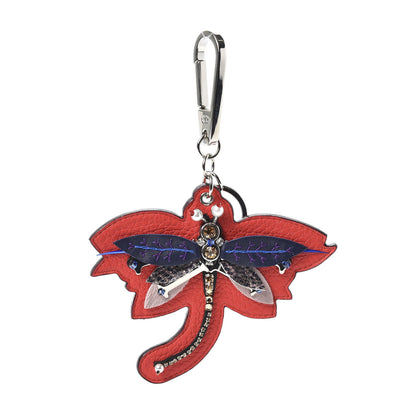 Christian Dior Grained Calfskin Dragonfly Charm Key Ring Red Multicolor 1 of 5
