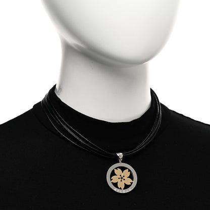 Bulgari Stainless Steel 18K Yellow Gold Calfskin Tondo Sakura Flower Pendant Necklace 2 of 4