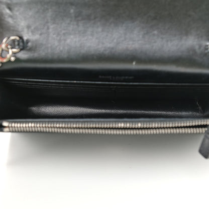 Saint Laurent Calfskin Crocodile Embossed Kate Monogram Tassel Chain Wallet Black 5 of 9