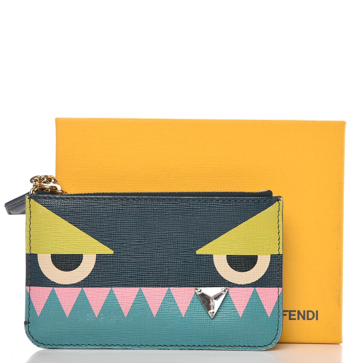 Fendi Vitello Crystal Tooth Monster Coin Pouch Key Case Oceano Multicolor 9 of 9