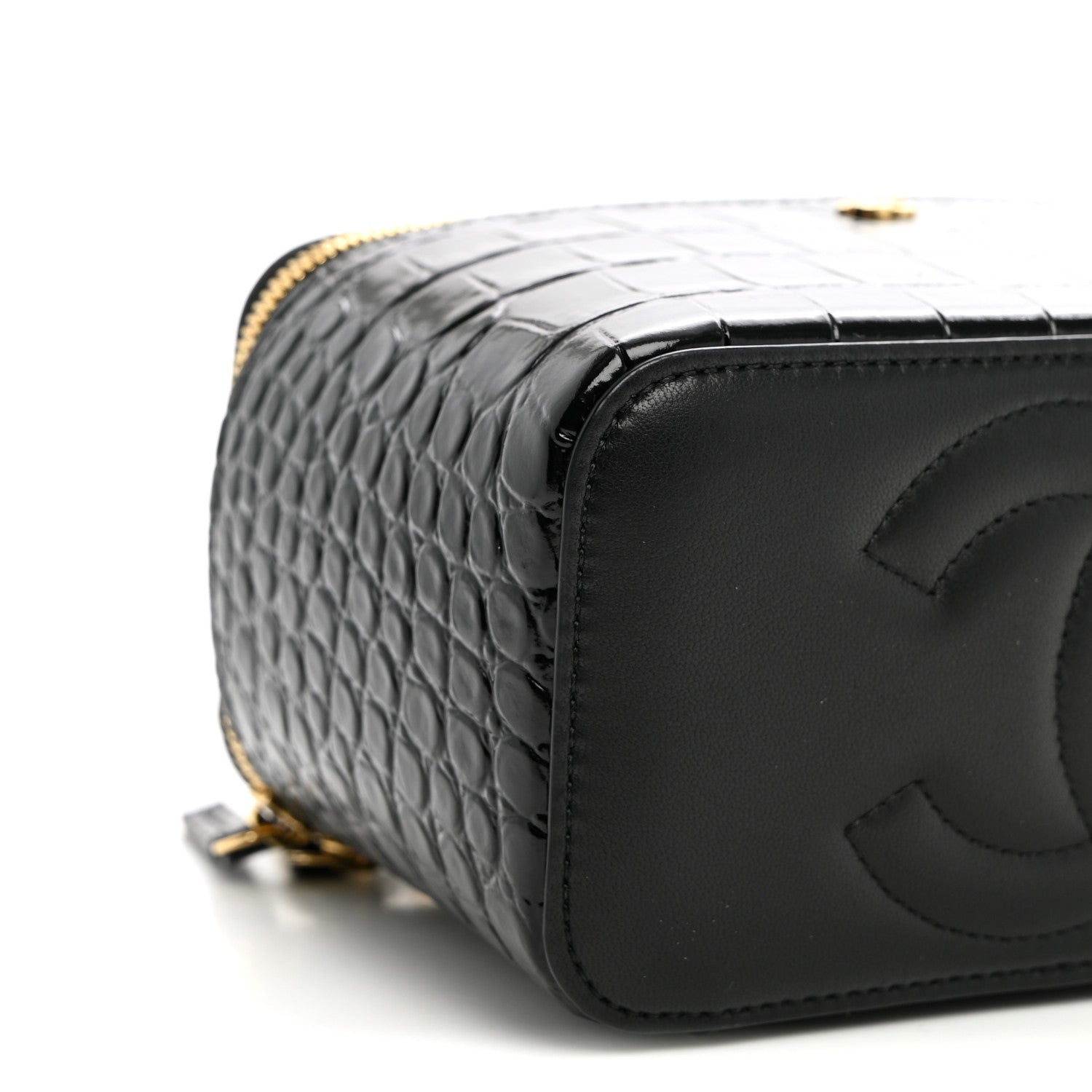 Chanel Calfskin Crocodile Embossed Crococo Small Top Handle Vanity Case With Chain Black 9 of 10