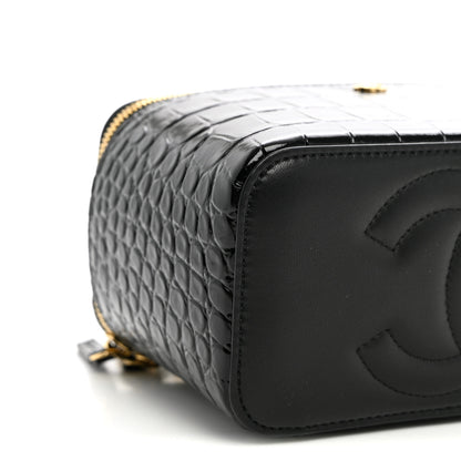 Chanel Calfskin Crocodile Embossed Crococo Small Top Handle Vanity Case With Chain Black 9 of 10