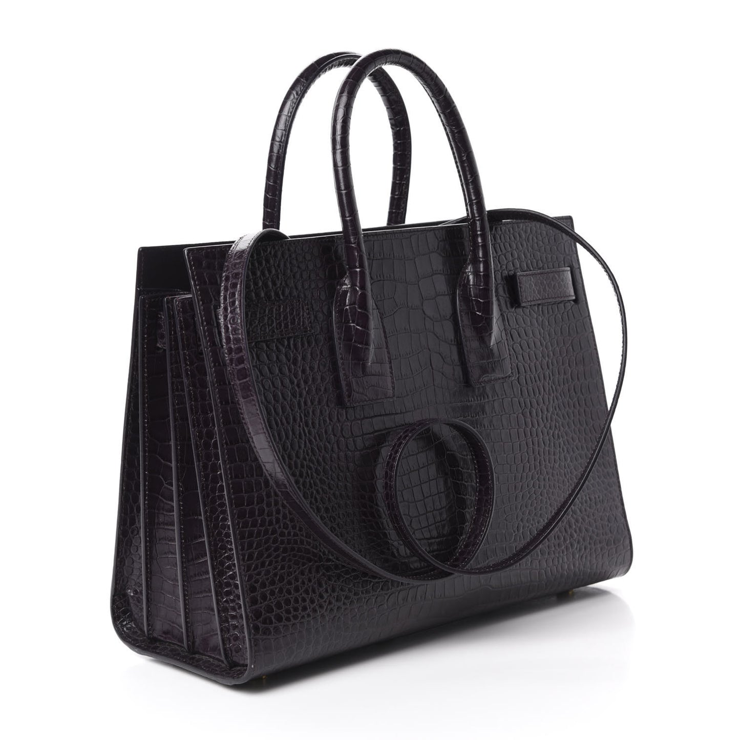 Calfskin Crocodile Embossed Small Sac De Jour Prune