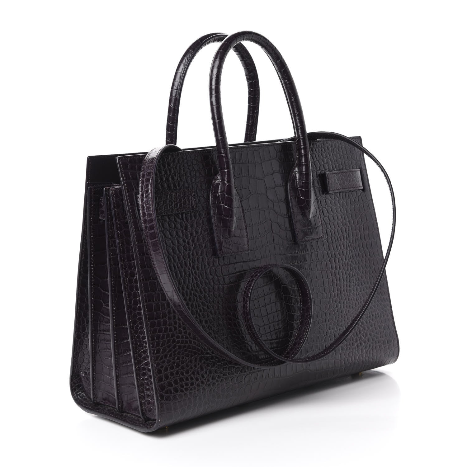 Saint Laurent Calfskin Crocodile Embossed Small Sac De Jour Prune 3 of 9