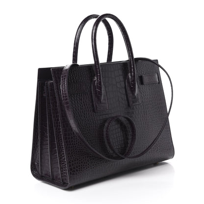 Saint Laurent Calfskin Crocodile Embossed Small Sac De Jour Prune 3 of 9
