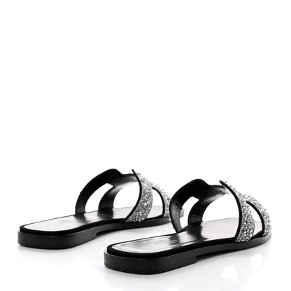Hermes Velvet Goatskin Crystal Beads Oran Sandals 37.5 Gris Argente 4 of 9