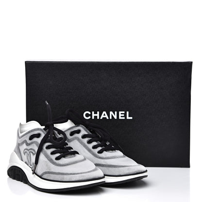 Chanel Calfskin Mesh Lycra Womens Logo Sneakers 36.5 White Black 7 of 7