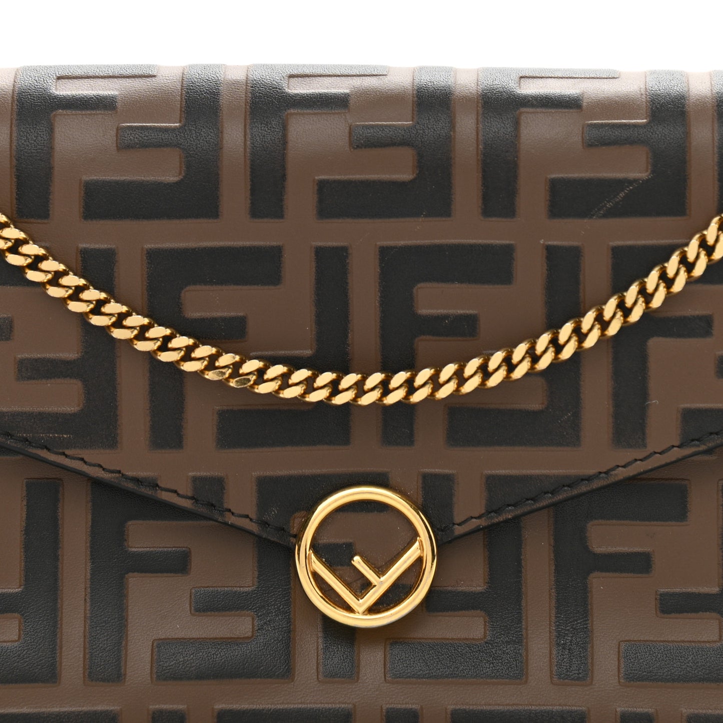 Vitello Soft F is Fendi Bi-Color FF 1974 Embossed Envelope Wallet on Chain Maya Black