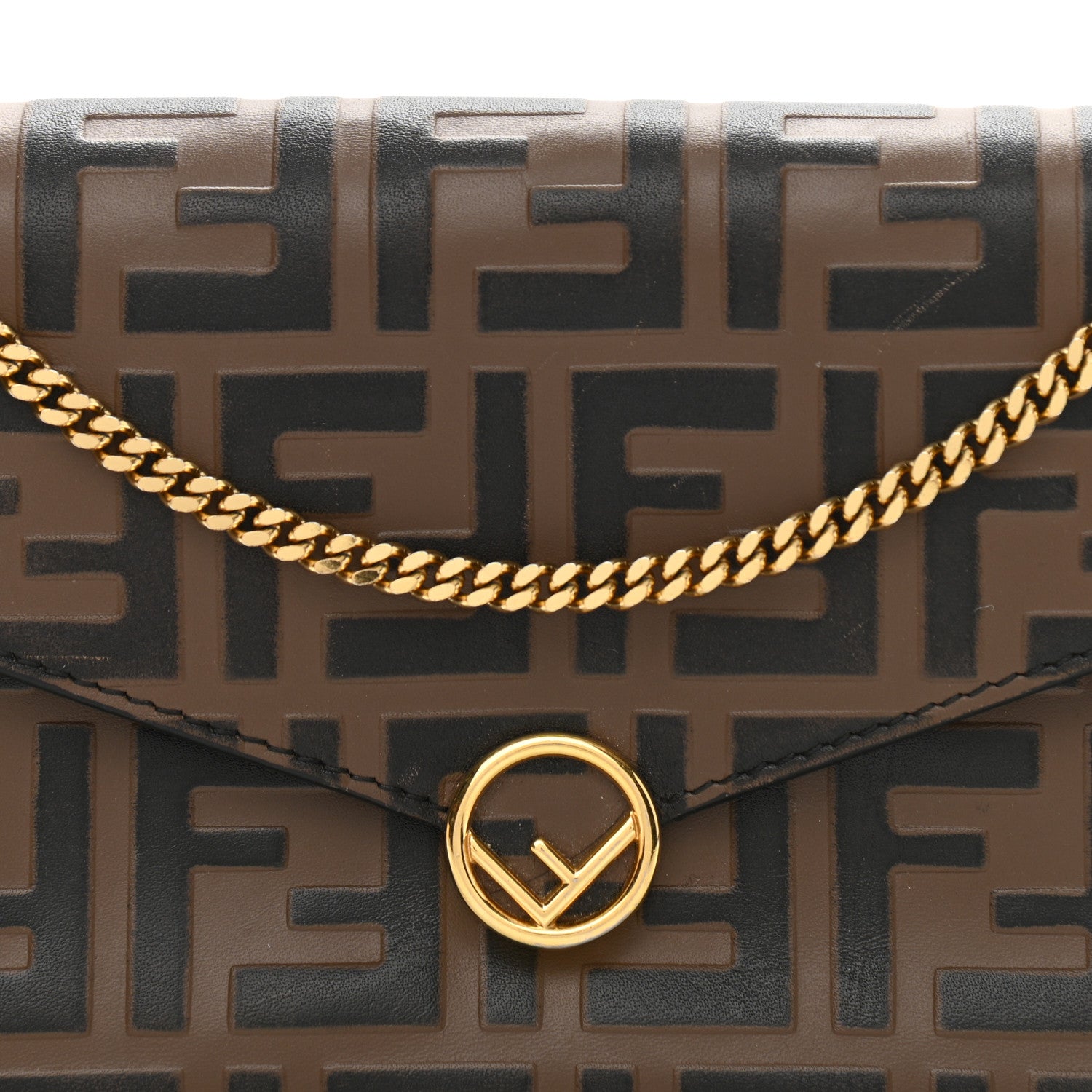 Fendi Vitello Soft F is Fendi Bi-Color FF 1974 Embossed Envelope Wallet on Chain Maya Black 5 of 9