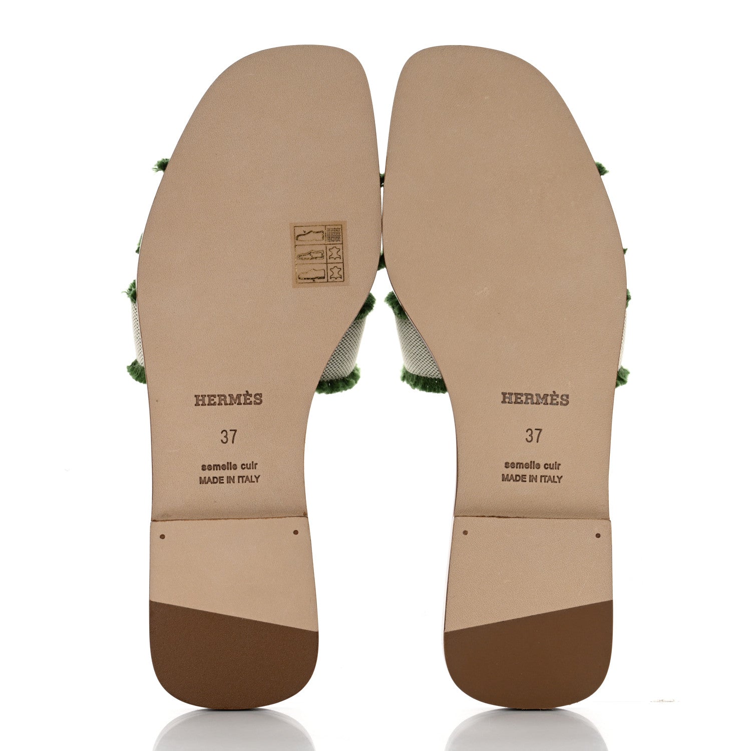 Hermes Calfskin Canvas Oran Fringe Sandals 37 Vert 5 of 9
