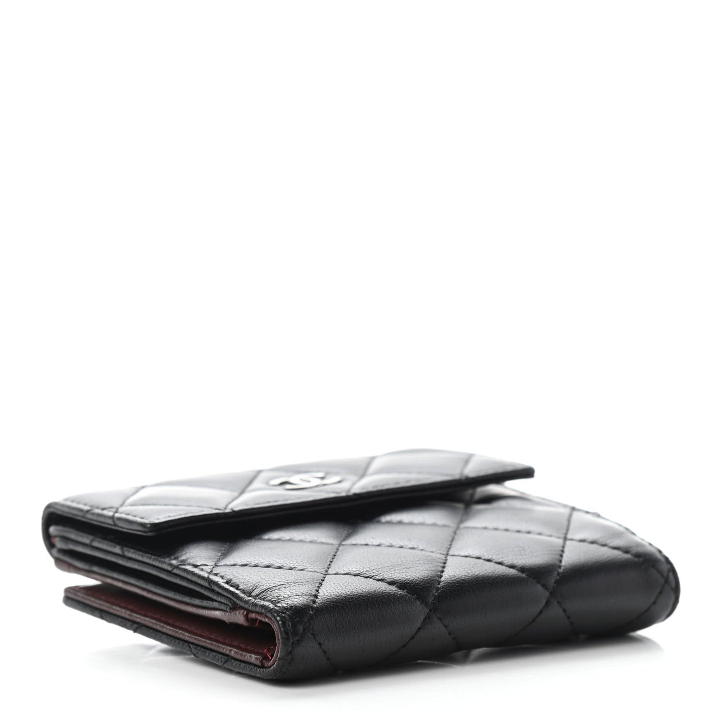 Lambskin Quilted Compact French Flap Wallet Black