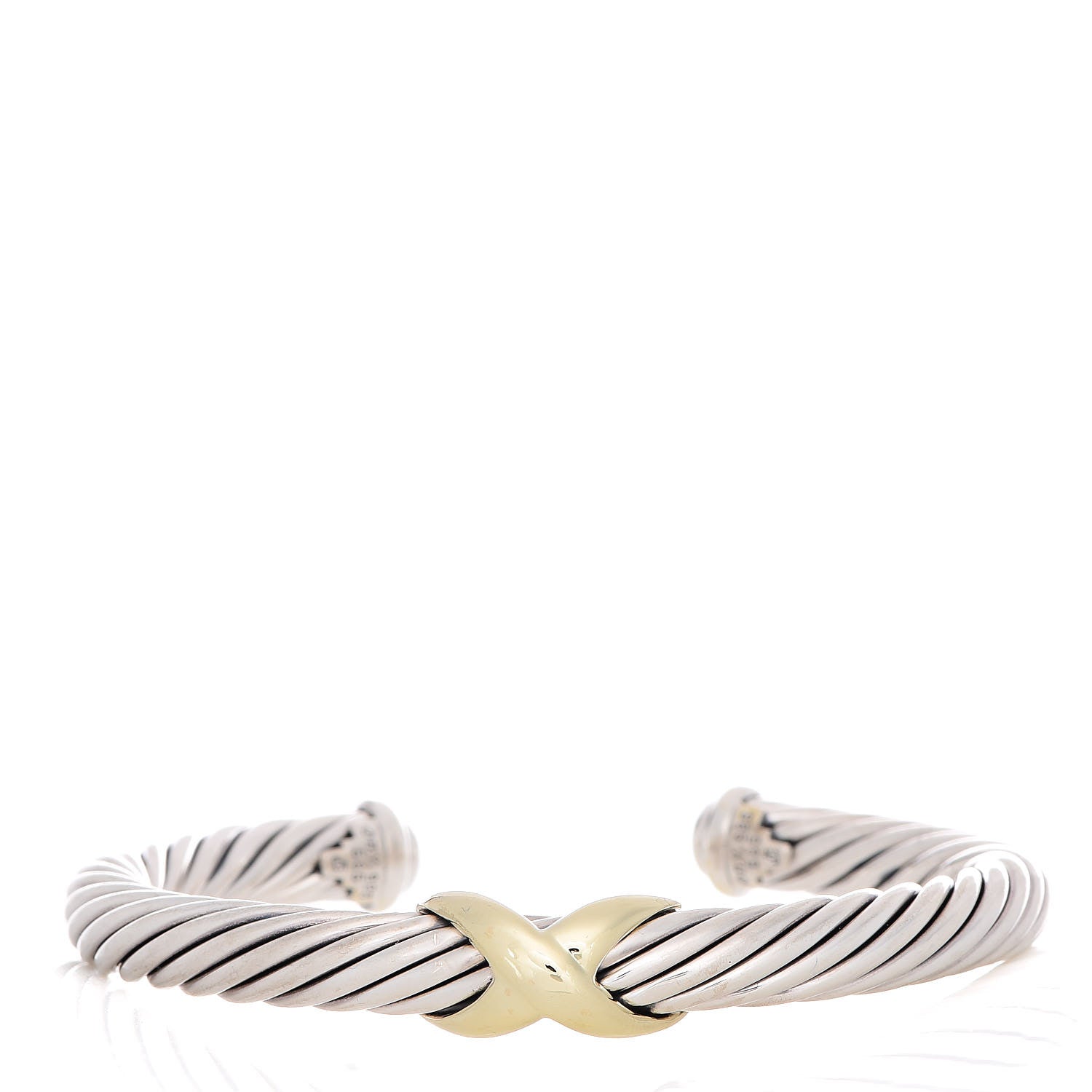 David Yurman Sterling Silver 14K Yellow Gold 7mm X Station Cable Bracelet 1 of 5