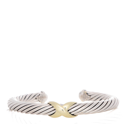 David Yurman Sterling Silver 14K Yellow Gold 7mm X Station Cable Bracelet 1 of 5